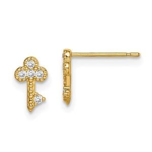 14k Yellow Gold Madi K Children's Kids Girls Jewelry Key CZ Post Earrings